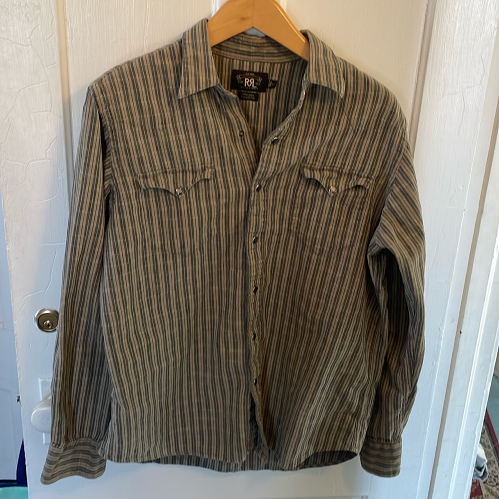 Ralph Lauren western snap shirt olive green/black stripe size L